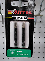 Бита Ritter TORX 30x50 мм магнитная (алмазное покрытие, сталь S2) (2 шт. в блистерной упаковке)